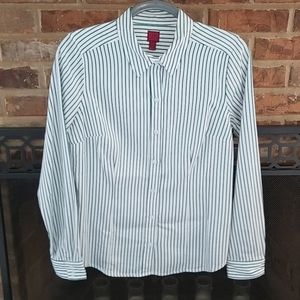 212 Collection green/white striped blouse Sz M